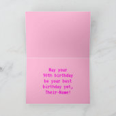 おもしろい、Nerdy、オタク系のPink、8ビットスタイル90誕生日 カード (内部)