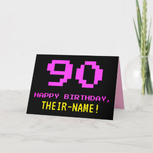 おもしろい、Nerdy、オタク系のPink、8ビットスタイル90誕生日 カード