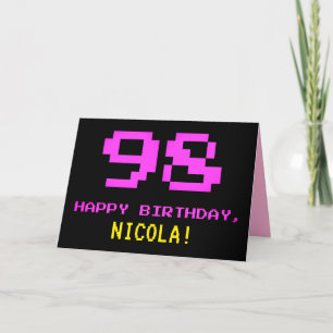 おもしろい、Nerdy、オタク系のPink、8ビットスタイル98誕生日 カード