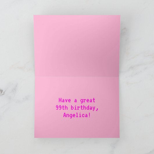 おもしろい、Nerdy、オタク系のPink、8ビットスタイル99誕生日 カード (内部)