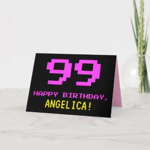 おもしろい、Nerdy、オタク系のPink、8ビットスタイル99誕生日 カード