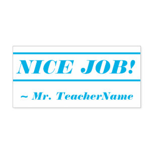 おもしろい"NICE JOB!" +先生の名前ラバースタンプ セルフインキングスタンプ