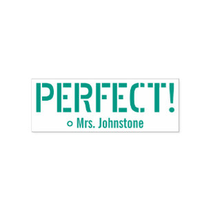 おもしろい「PERFECT!」 +教育者の名前ラバースタンプ セルフインキングスタンプ