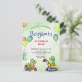 おもしろい Rawr T-レックス 恐竜 トラクター トラック 誕生日 ポストカード (スタンド正面)