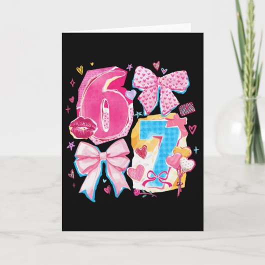 おもしろい Six Seven バレンタイン コケッティー リボン プレッピー ハート カード (正面)