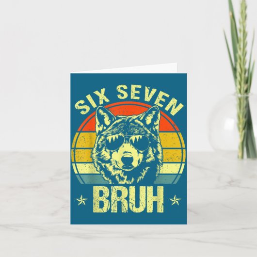 おもしろい Six Seven Bruh 6 7 オオカミ ミーム 子供 少年 メンズ カード (正面)