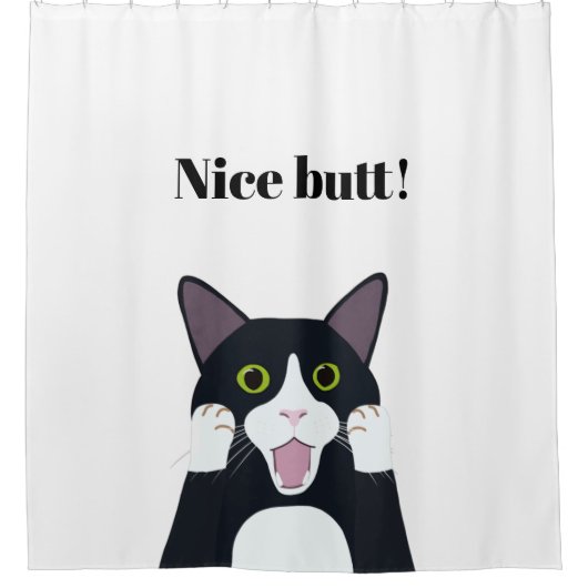 おもしろい tuxedo cat漫画niceお尻引用文 シャワーカーテン (正面)