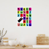 おもしろいABC黒猫アルファベット ポスター (キッチン)