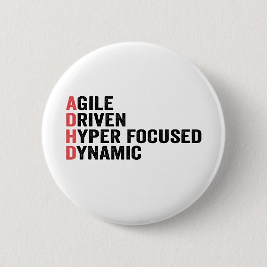 おもしろいAdhd Agile Driven Hyper Focused動的ギフト 缶バッジ (正面)