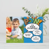 おもしろいAny Age モダン Birthday Partyフォト漫画ブルー 招待状 (スタンド正面)