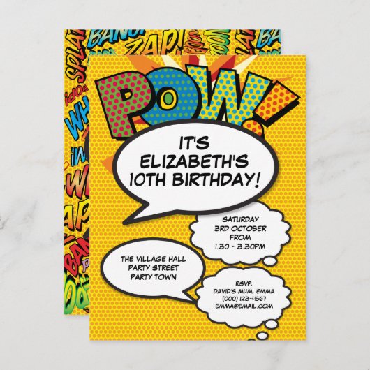 おもしろいAny Age Birthday Partyモダン漫画 インビテーションポストカード (正面/裏面)