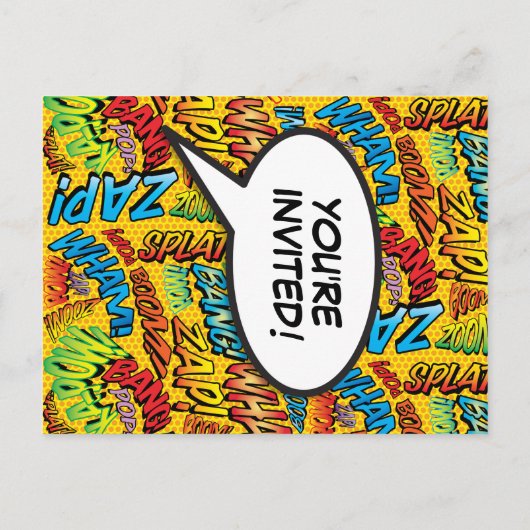 おもしろいAny Age Birthday Partyモダン漫画 インビテーションポストカード (裏面)