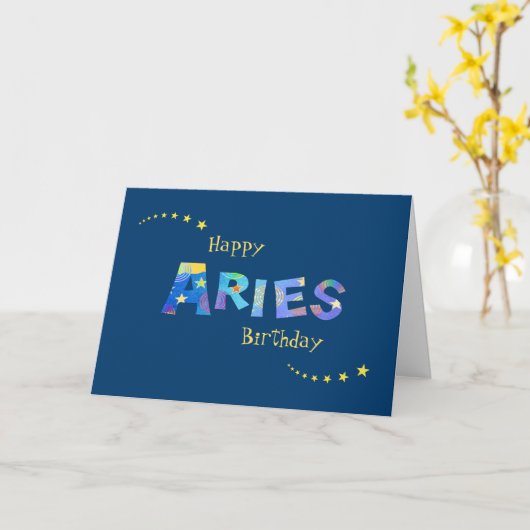 おもしろいARIES〔占星術の〕十二宮図署名誕生日応答 カード (黄色い花)