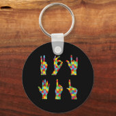 おもしろいASLラブサイン言語自閉症意識 キーホルダー (正面)