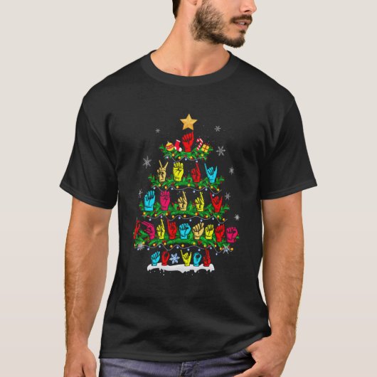 おもしろいAsl Tree Sign Languageクリスマスろうプライドギフト Tシャツ (正面)