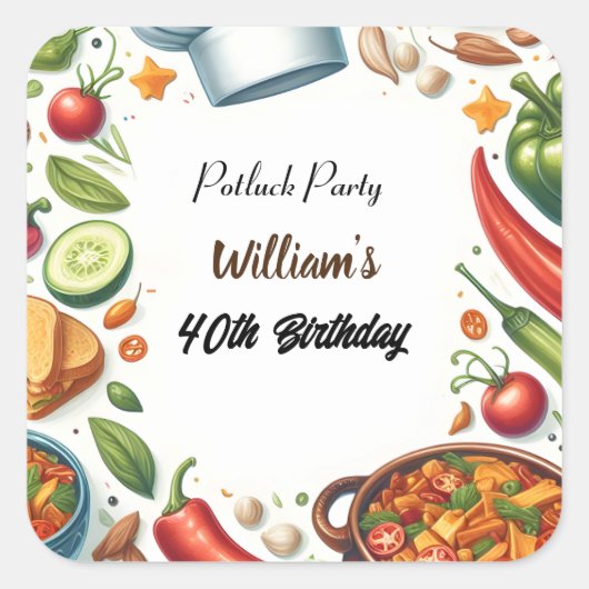 おもしろいBbqタコシェフスープポトラックパーティー40歳 スクエアシール (正面)
