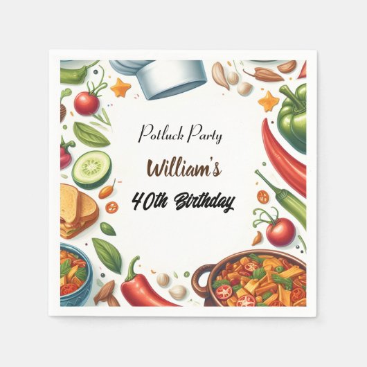 おもしろいBbqタコシェフスープポトラックパーティー40歳 スタンダードカクテルナプキン (正面)