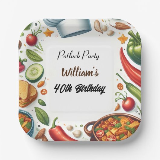おもしろいBbqタコシェフスープポトラックパーティー40歳 ペーパープレート (正面)
