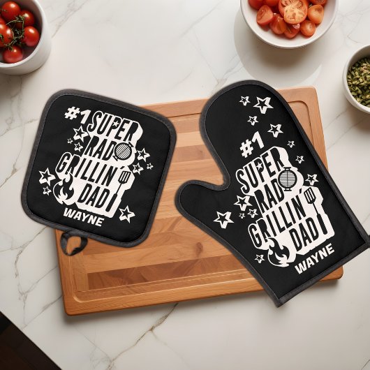 おもしろいBBQ #1すごい素晴らしいグリリンパパ名前をカスタムする 鍋つかみ&鍋敷きセット
