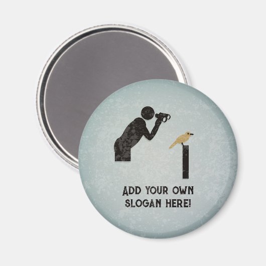 おもしろいBirdwatcher – あなたのテキスト – 絵を描金属の外観 マグネット (正面/裏面)