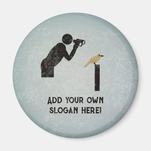 おもしろいBirdwatcher – あなたのテキスト – 絵を描金属の外観 マグネット (正面)