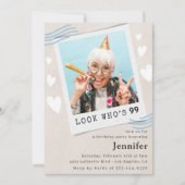 おもしろいBlue Look who's 99 Photo 99th birthday 招待状 (正面)