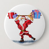 おもしろいBodybuilder Santaとのクリスマスボタンギフト 缶バッジ (正面)