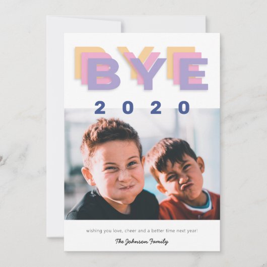 「おもしろいBye 2020」トレンディー独身の写真 シーズンカード (正面)