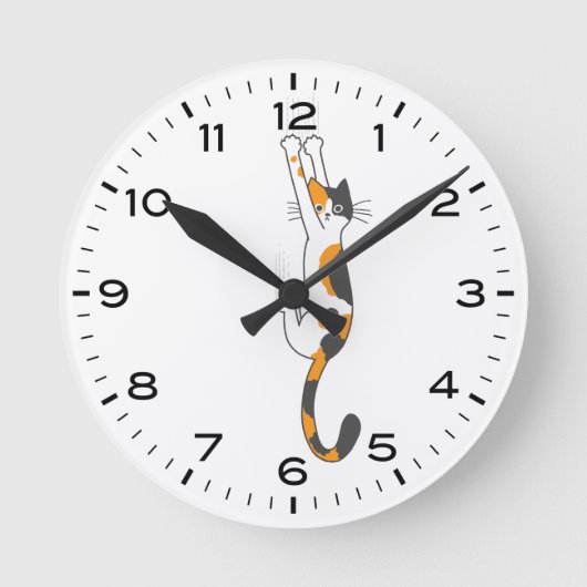おもしろいCalico Catぶら下がったのオン ラウンド壁時計 (正面)