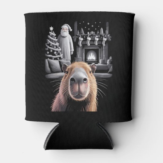 おもしろいCapybara Selfie with Santa Capyクリスマス 缶クーラー (正面)