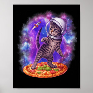 おもしろいCat A飛んでいる Pizza宇宙飛行士Kitten宇宙Ki ポスター
