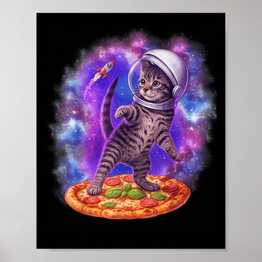 おもしろいCat A飛んでいる Pizza宇宙飛行士Kitten宇宙Ki ポスター (正面)