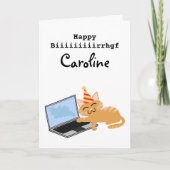 おもしろいcat on laptop typingハッピーバースデーカード カード (正面)