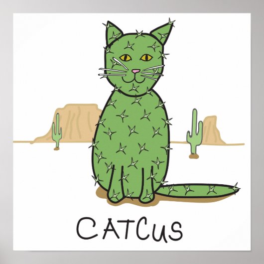 "おもしろいCatcus"サボテンスケッチ ポスター (正面)
