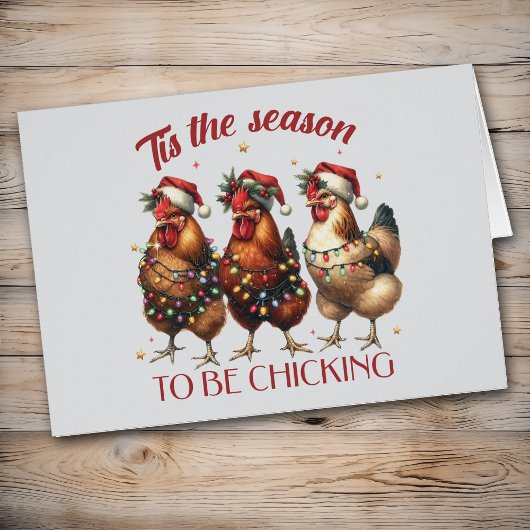 おもしろいChickens in Lights Christmas Card