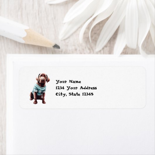おもしろいChocolate Lab in Christmas Sweater Address ラベル (インサイチュ)