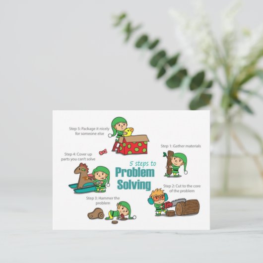 おもしろいChristmasはがき：問題解決の小妖精や小人 シーズンポストカード (スタンド正面)