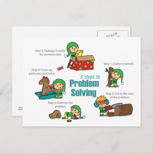 おもしろいChristmasはがき：問題解決の小妖精や小人 シーズンポストカード (正面/裏面)