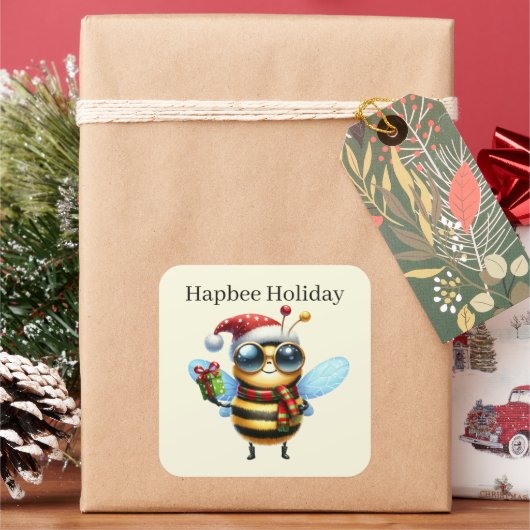 おもしろいChristmas bee add文字 スクエアシール (クリスマス)