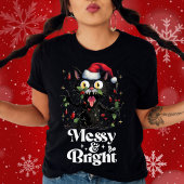 おもしろいChristmas Black Cat - Messy Bright Tシャツ