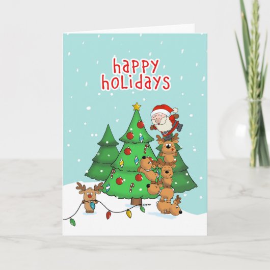 おもしろいChristmas Card - Santaとそのヘルパー シーズンカード (正面)