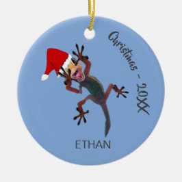 おもしろいChristmas Gecko Lizard写真 セラミックオーナメント