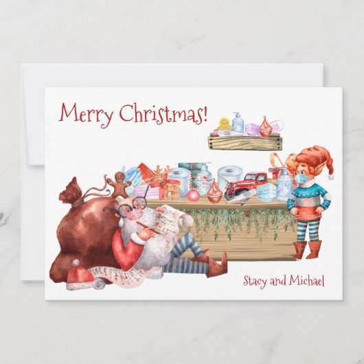 おもしろいChristmas List Santa Workshop Covid 2021 シーズンカード (正面)