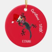 おもしろいChristmas Lizard Gecko写真 セラミックオーナメント (正面)