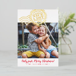 おもしろいCHRISTMAS PHOTO cute kids Nice List stamp 箔シーズンカード