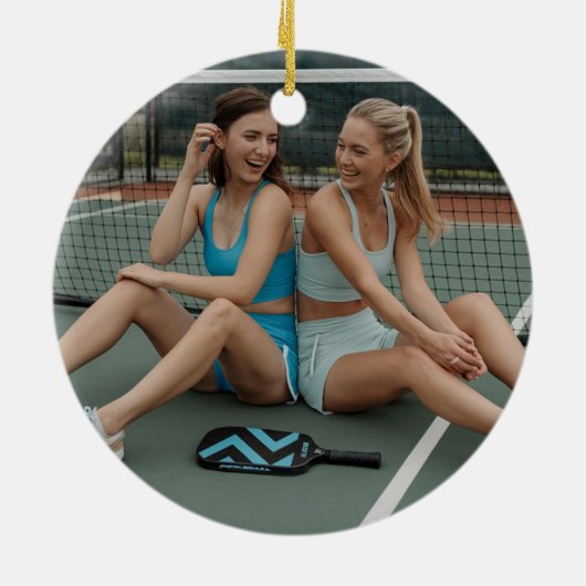 おもしろいChristmas Pickleball格言、あなたの写真文字 セラミックオーナメント (裏面)