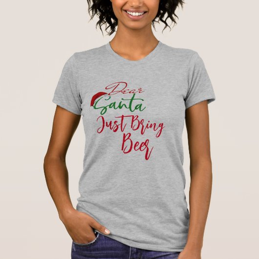 おもしろいChristmas Santa親愛 Just Bring Beer Tシャツ (正面)