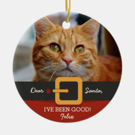 おもしろいChristmas Santa Cat写真と名前カスタム セラミックオーナメント