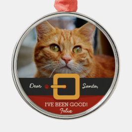 おもしろいChristmas Santa Cat写真と名前カスタム メタルオーナメント