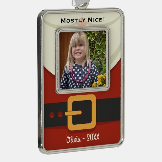 おもしろいChristmas Santa ClausまいけなたはNice Photo シルバープレートフレームオーナメント (右)